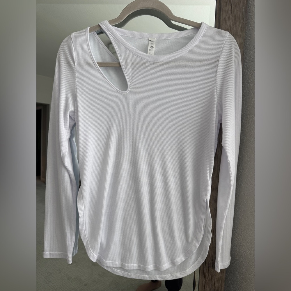 White Ribbed Long Sleeve Top